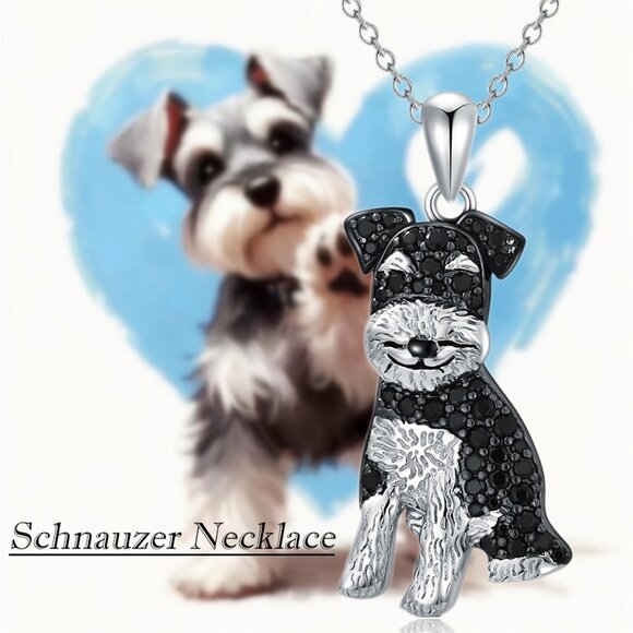 Schnauzer Pet Lovers Dog Breed Puppy Owners Rhodium Sterling Silver CZ Necklace - Picture 12 of 12
